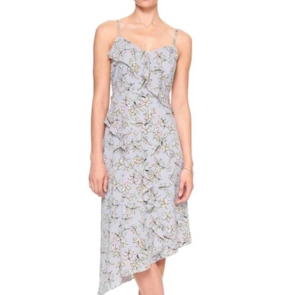 Banana Republic Asymmetrical‎ floral ruffle women’s fit and flare dress casual